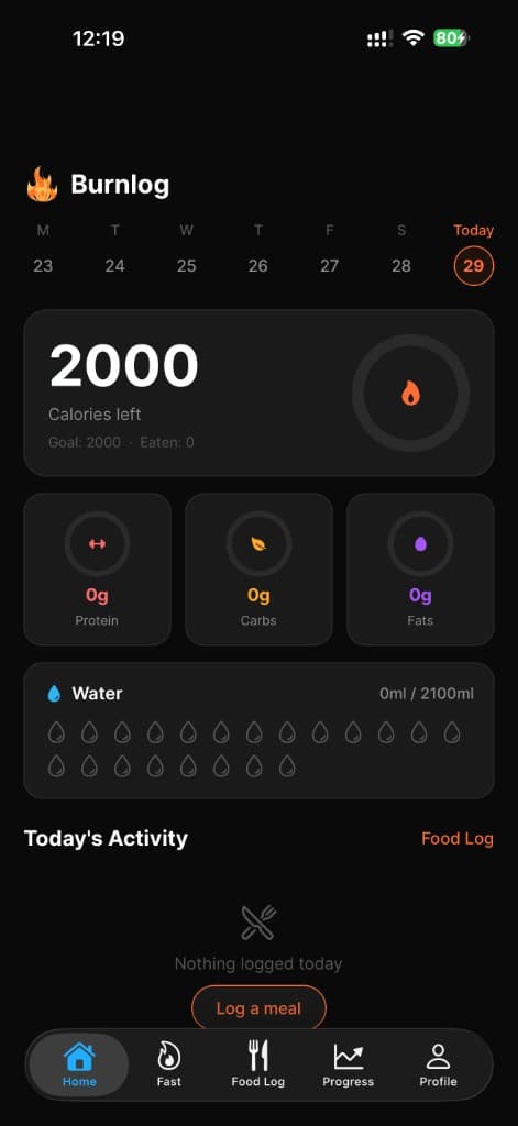 Burnlog home dashboard